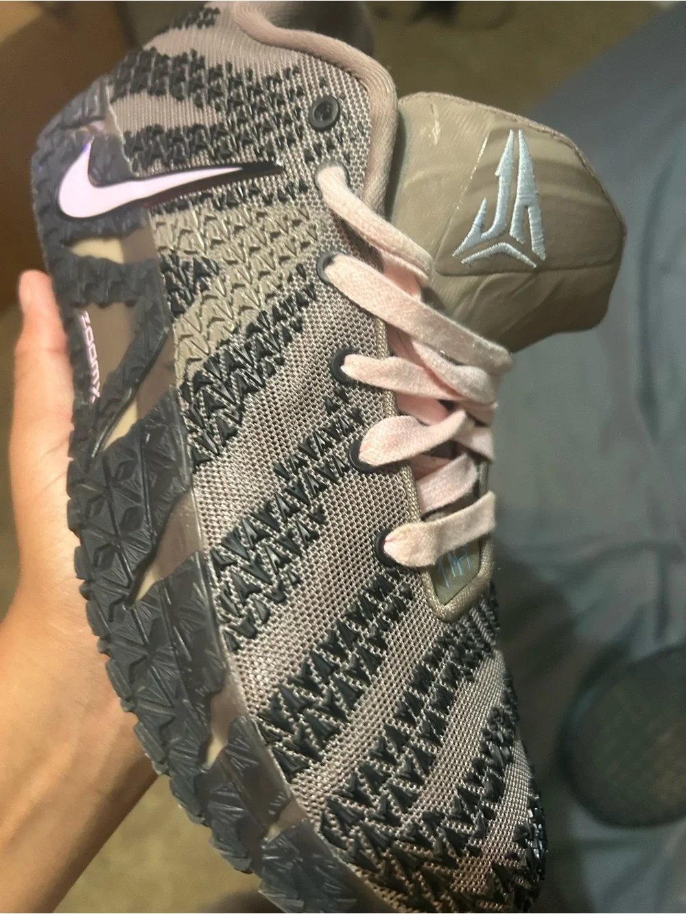 Men’s ja 3 showstopper Grey and Pink Knit Athletic Shoe